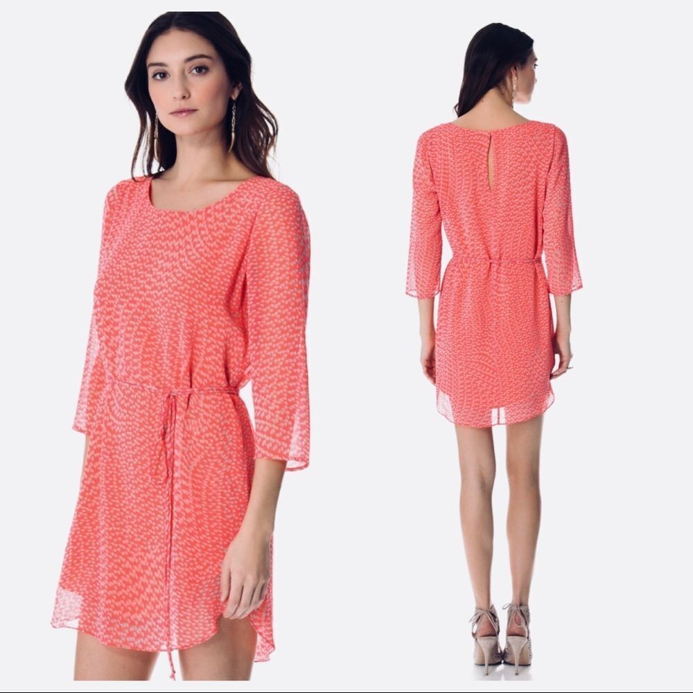 Rory Beca Jakks Silk Chiffon Mini Dress Mai Tai Print Coral Peach M